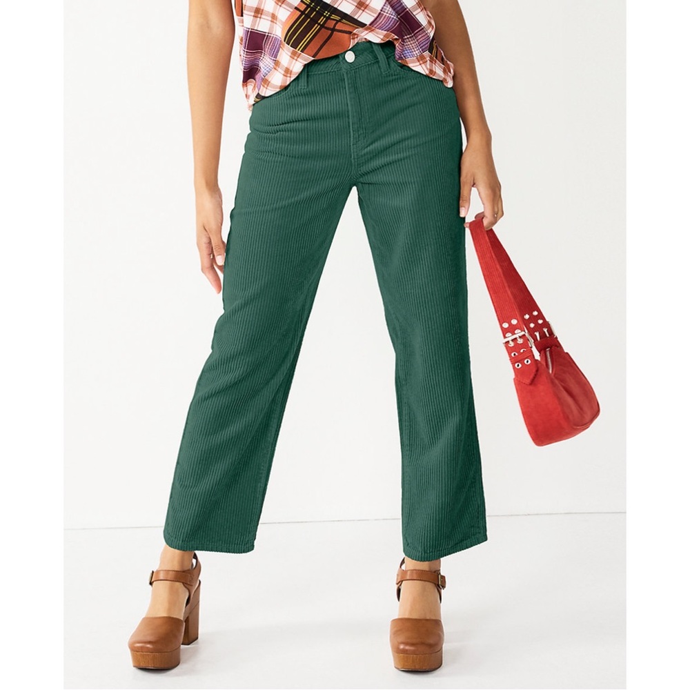 NWT SO High-Rise Ankle Straight Jeans Corduroy Green Juniors Size 9